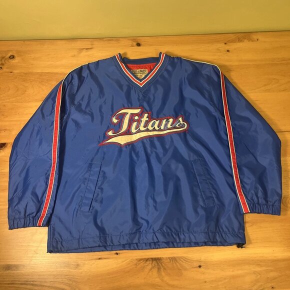 Steve & Barry's Tennessee Titans Blue Satin Windbreaker Pullover V-Neck Size L - Picture 1 of 12